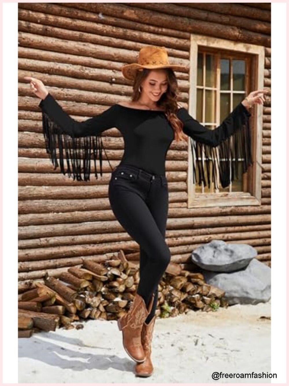 Off Shoulder Fringe Tops Women Western Cowgirl Stretchy Long Sleeve Tassel Y2K - Picture 2 of 6